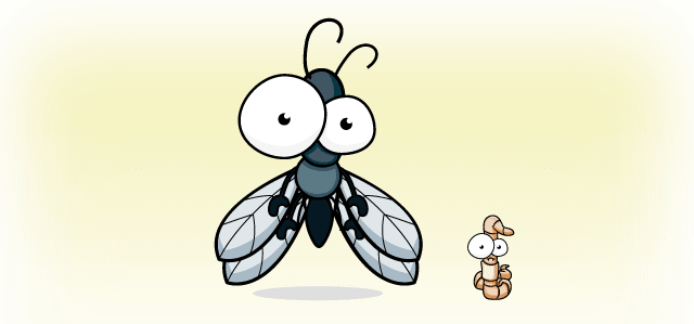 A large and small cartoon insect.
