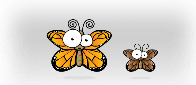 A cartoon butterfly and moth.