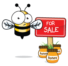 A cartoon bee selling honey.