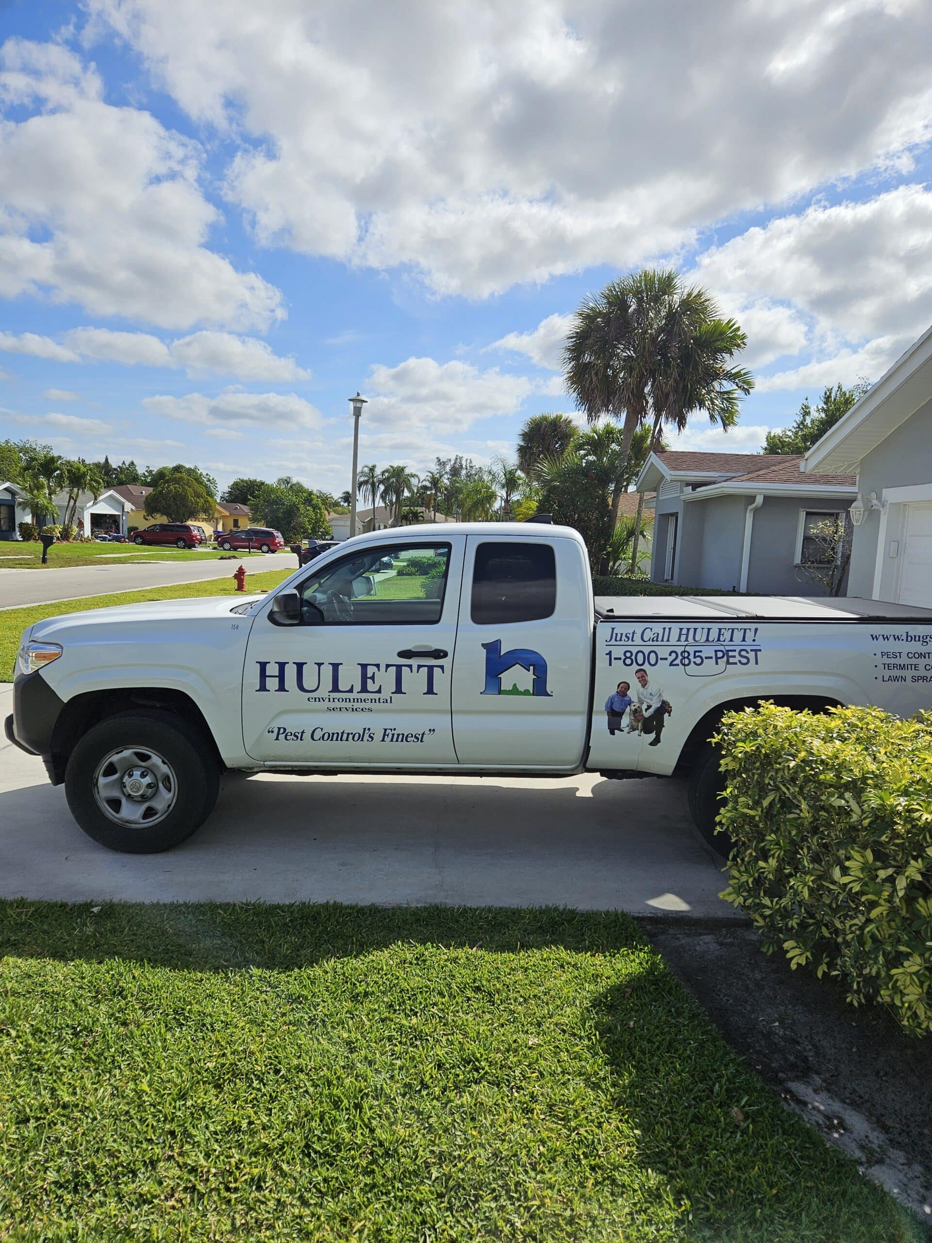 Hulett truck ready to provide pest control service at a home in West Palm Beach, Florida.